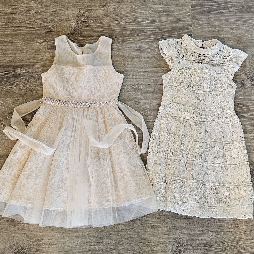 Elegant Cream Lace Kids Dresses